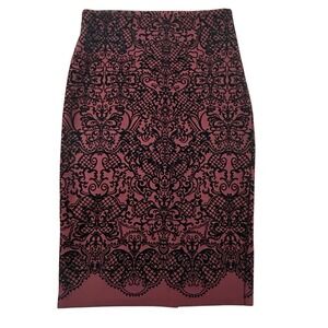 Midi skirt Sz M Office Siren vampire whimsigoth Burgundy Velvet Damask Dark